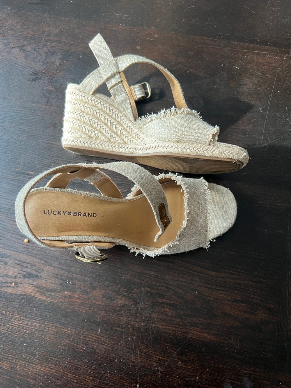 Lucky Brand Natural Frayed Espadrille Wedge Sandals